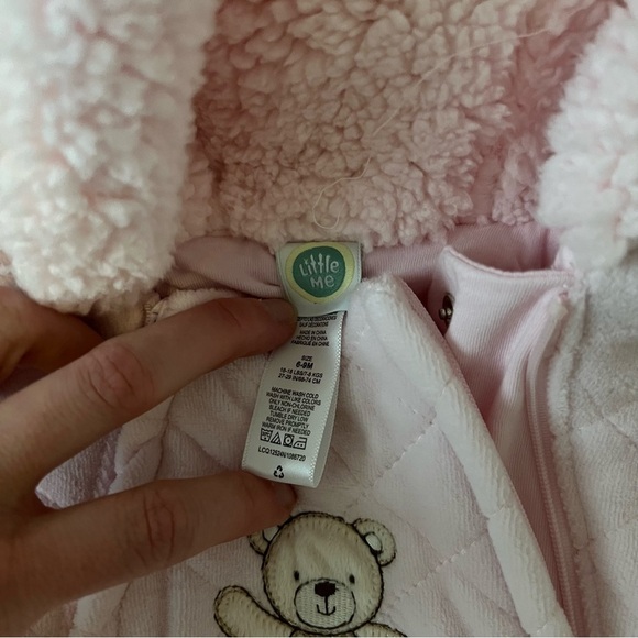LITTLE ME Pink Bear Quilted Velour Pram Footie Size 6-9 months - Picture 4 of 5